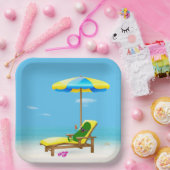 Groene augurk op strandstoel papieren bordje (Feest)