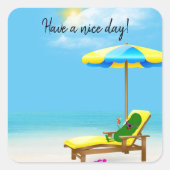 Groene augurk op strandstoel vierkante sticker (Voorkant)