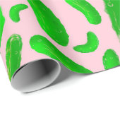 Groene augurken roze achtergrond cadeaupapier (Rol Hoek)