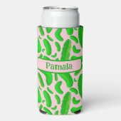 Groene augurken roze achtergrond seltzer blikjeskoeler (Seltzer Achterkant)