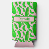 Groene augurken roze achtergrond seltzer blikjeskoeler (Achterkant)