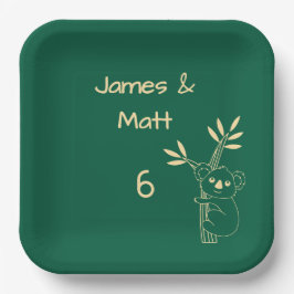 Groene Australische dieren Twin 6e verjaardag Papieren Bordje