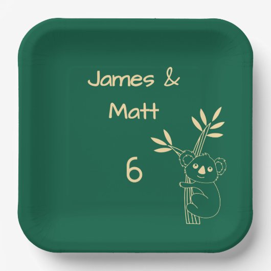 Groene Australische dieren Twin 6e verjaardag Papieren Bordje (Voorkant)