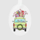 Groene auto met kerstcadeaus ornament (achterkant)