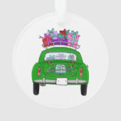 Groene auto met kerstcadeaus ornament (achterkant)
