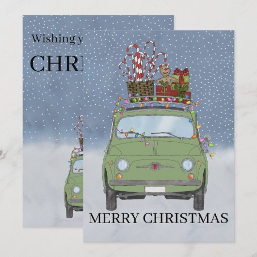 Groene auto met kerstcadeaus Vakantie Kaart (Voorkant / Achterkant)