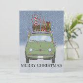 Groene auto met kerstcadeaus Vakantie Kaart (Staand voorkant)