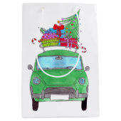Groene auto met kerstcadeautjes Waterverf Medium Cadeauzakje (Voorkant)
