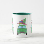 Groene auto met kerstcadeautjes Waterverf Mok (Midden)