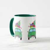 Groene auto met kerstcadeautjes Waterverf Mok (Voorkant links)