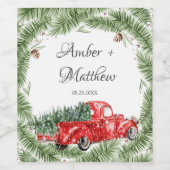  groene auto met sneeuwkerstweddenschap Wijnlabie Wijn Etiket (Enkel label)