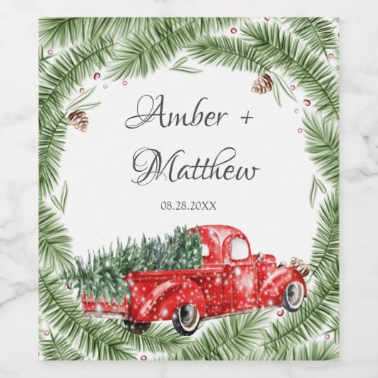  groene auto met sneeuwkerstweddenschap Wijnlabie Wijn Etiket (Enkel label)