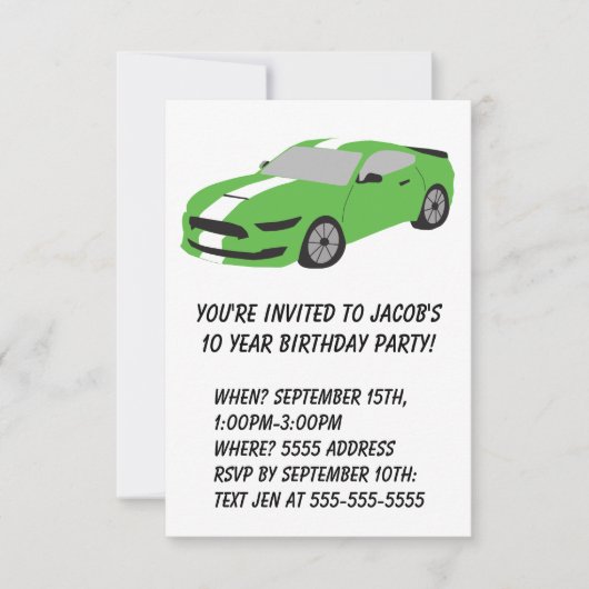 Groene autojongens/mannen verjaardagskaart kaart (Voorkant)