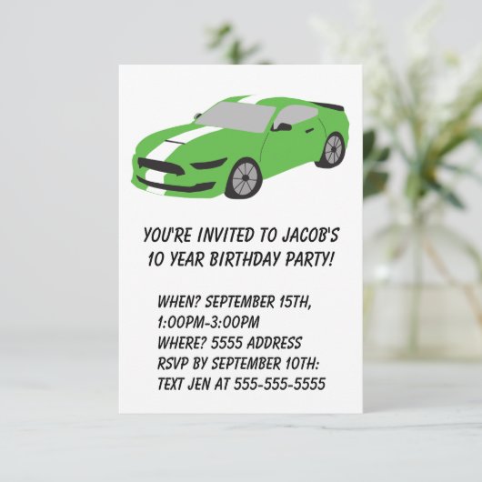 Groene autojongens/mannen verjaardagskaart kaart (Staand voorkant)