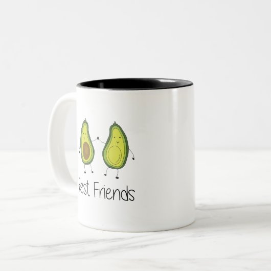 Groene Avocado Cartoon Vriendschap Afbeelding Vrie Tweekleurige Koffiemok (Voorkant links)