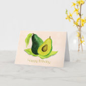 Groene Avocado Fruit in Waterverf Happy Birthday Kaart (Gele Bloem)