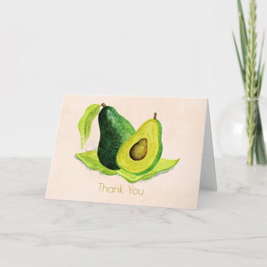 Groene avocado fruit in Waterverven Dank u Bedankkaart (Voorkant)