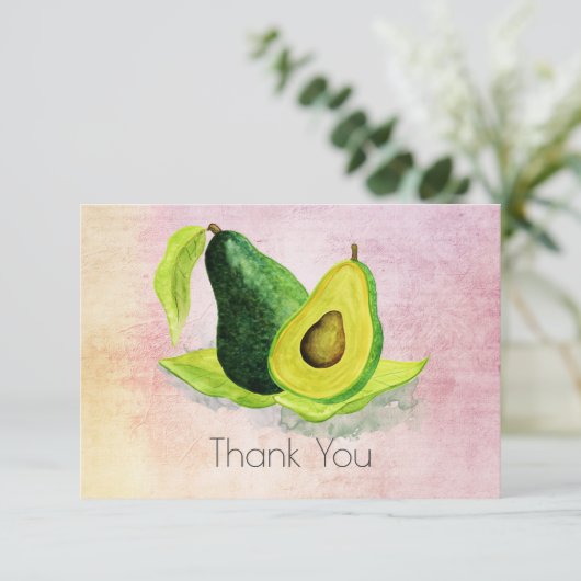 Groene avocado fruit in Waterverven Dank u Bedankkaart (Staand voorkant)