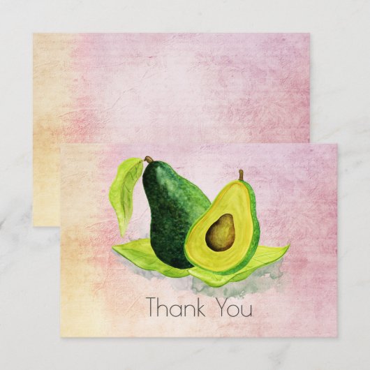 Groene avocado fruit in Waterverven Dank u Bedankkaart (Voorkant / Achterkant)