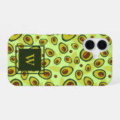 Groene Avocado Fruitpatroon Monogram iPhone 16 Hoesje (Achterkant horizontaal)