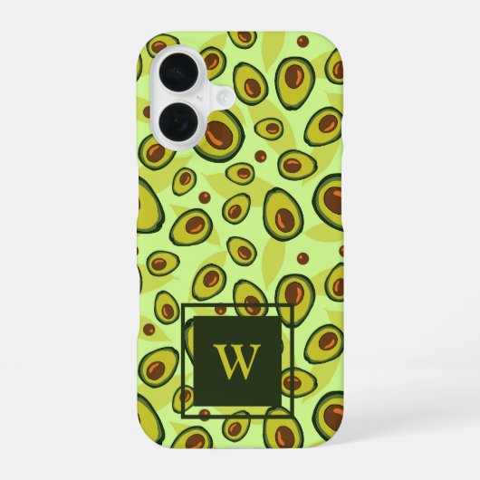 Groene Avocado Fruitpatroon Monogram iPhone 16 Hoesje (Achterkant)
