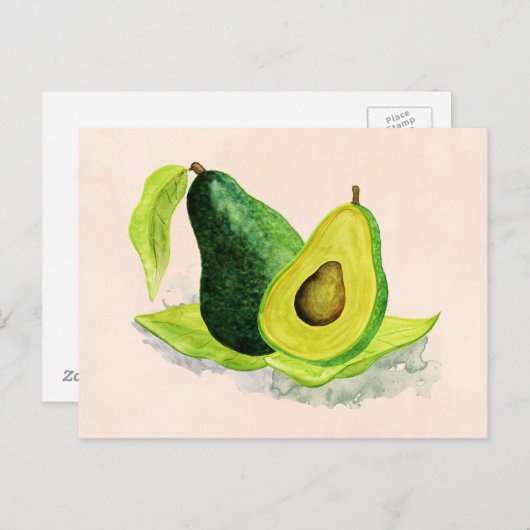 Groene Avocado, nog steeds levend fruit in Waterve Briefkaart (Voorkant / Achterkant)