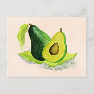 Groene Avocado, nog steeds levend fruit in Waterve Briefkaart