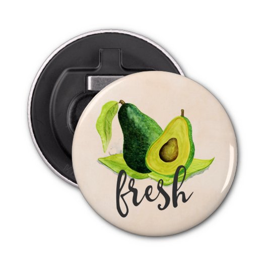 Groene Avocado, nog steeds levend fruit in Waterve Button Flesopener (Voorkant)