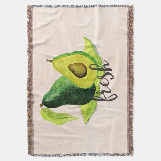 Groene Avocado, nog steeds levend fruit in Waterve Deken (Voorkant Verticaal)