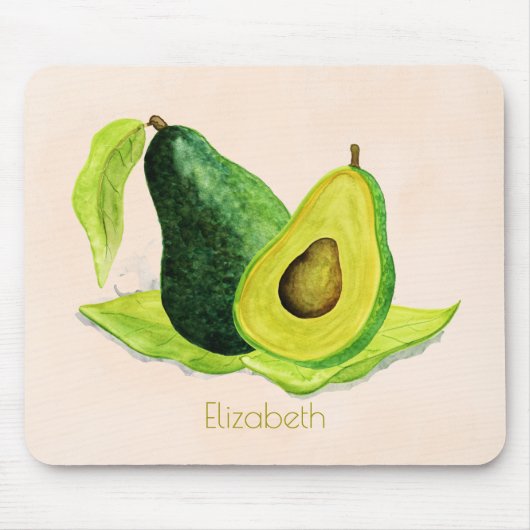 Groene Avocado, nog steeds levend fruit in Waterve Muismat (Voorkant)