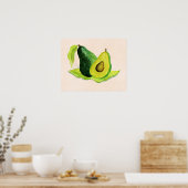 Groene Avocado, nog steeds levend fruit in Waterve Poster (Keuken)