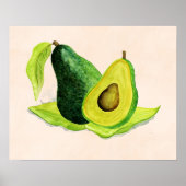 Groene Avocado, nog steeds levend fruit in Waterve Poster (Voorkant)
