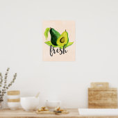 Groene Avocado, nog steeds levend fruit in Waterve Poster (Keuken)