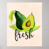 Groene Avocado, nog steeds levend fruit in Waterve Poster (Voorkant)