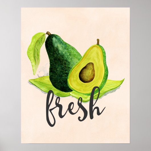 Groene Avocado, nog steeds levend fruit in Waterve Poster (Voorkant)