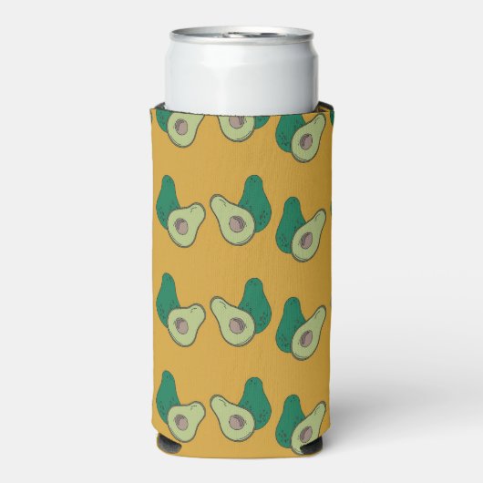 Groene avocado op bruin seltzer blikjeskoeler (Seltzer Voorkant)