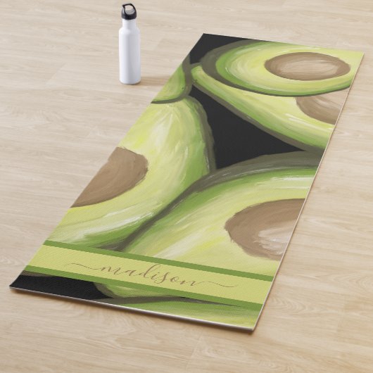 Groene Avocado Patroon Gepersonaliseerde Naam Yogamat (In situ)
