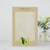 Groene avocado Stilleven fruit in Waterverf gevoer Briefpapier (Staand voorkant)