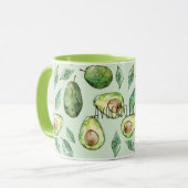 Groene avocado's en bladeren mok (Voorkant links)