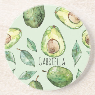 Groene avocado's en bladeren zandsteen onderzetter