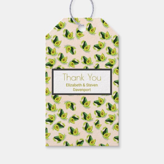 Groene avocado's Waterverf patroon dank u Cadeaulabel (Voorkant)