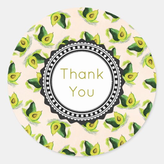 Groene avocado's Waterverf patroon dank u Ronde Sticker (Voorkant)