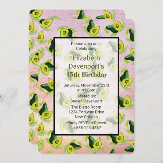 Groene Avocado's Waterverf Patroon Verjaardagsuitn Kaart (Voorkant / Achterkant)
