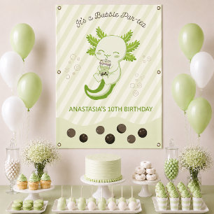 Groene Axolotl Bubble Boba Thee Verjaardagsfeestje Spandoek