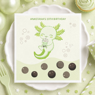 Groene Axolotl Bubble Milk Boba Thee Verjaardagsfe Servet