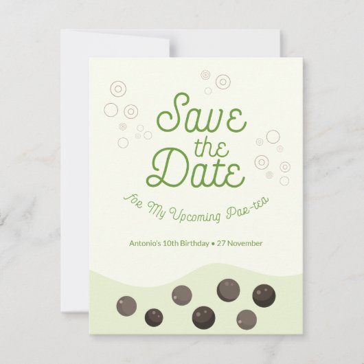 Groene Axolotl Bubble Tea Par-tea Verjaardagsfeest Save The Date (Voorkant)