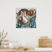 Groene Aziatische draak VS Witte tijger. Illustrat Poster (Keuken)