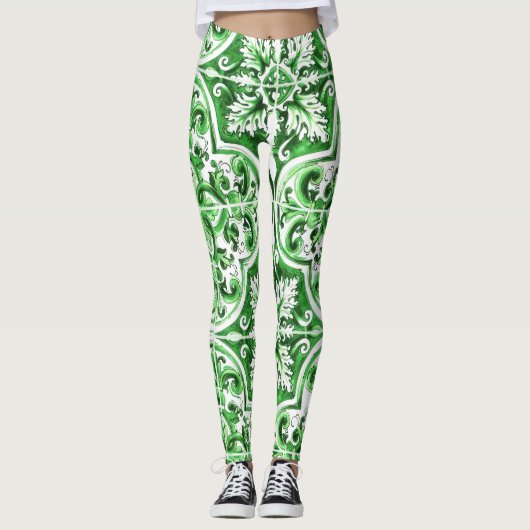 Groene Azulejo Dolce Leggings Mediterrane Charm (Voorkant)