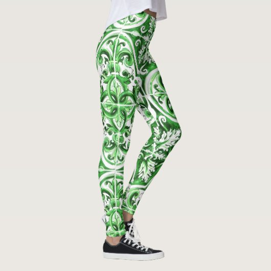 Groene Azulejo Dolce Leggings Mediterrane Charm (Rechts)