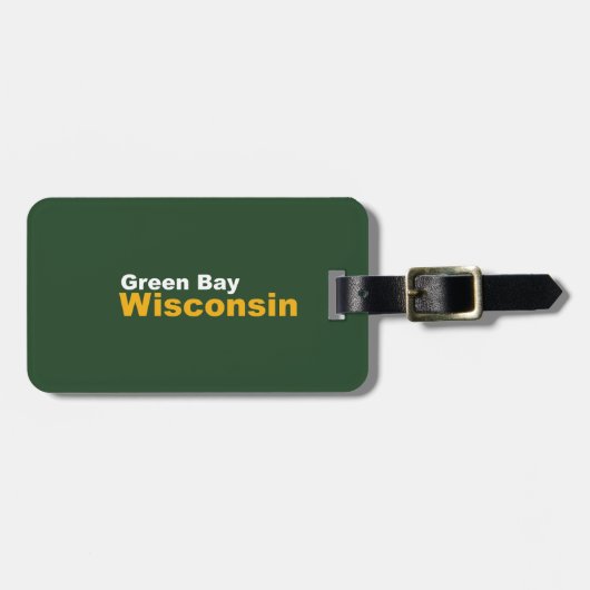 Groene baai, Bagagelabel van Wisconsin met lederri (Voorkant horizontaal)